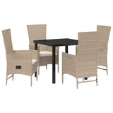 Garden Dining Set with Cushion 5 pcs Beige Poly Rattan