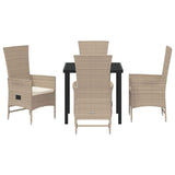Garden Dining Set with Cushion 5 pcs Beige Poly Rattan