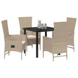 Garden Dining Set with Cushion 5 pcs Beige Poly Rattan