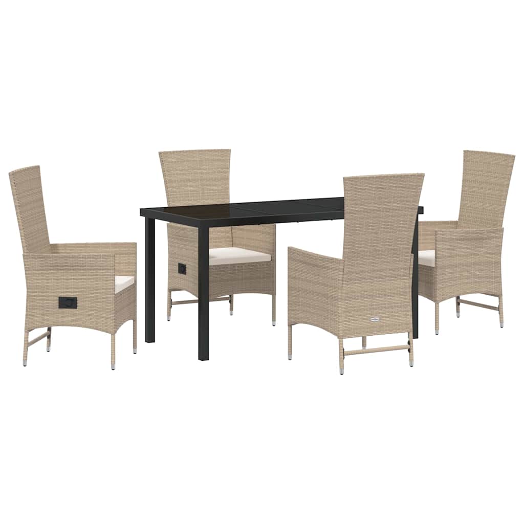 Garden Dining Set with Cushion 5 pcs Beige Poly Rattan