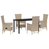 Garden Dining Set with Cushion 5 pcs Beige Poly Rattan