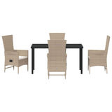 Garden Dining Set with Cushion 5 pcs Beige Poly Rattan