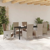 Garden Dining Set with Cushion 7 pcs Beige Poly Rattan
