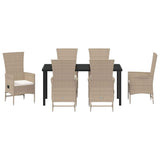 Garden Dining Set with Cushion 7 pcs Beige Poly Rattan - Close-Up Angle