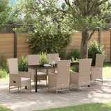 Garden Dining Set with Cushion 7 pcs Beige Poly Rattan