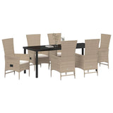 Garden Dining Set with Cushion 7 pcs Beige Poly Rattan - Side View