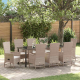 Garden Dining Set with Cushion 9 pcs Beige Poly Rattan