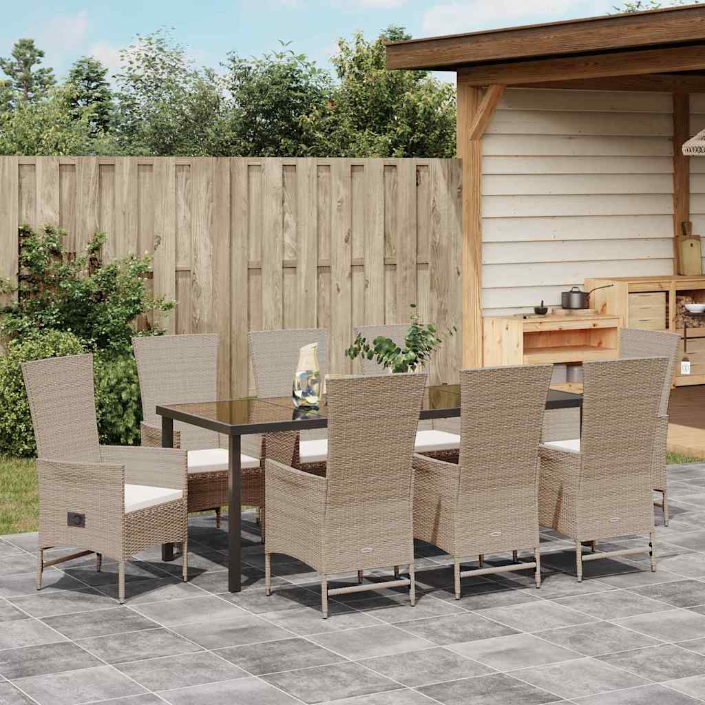 Garden Dining Set with Cushion 9 pcs Beige Poly Rattan