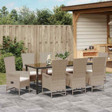 Garden Dining Set with Cushion 9 pcs Beige Poly Rattan