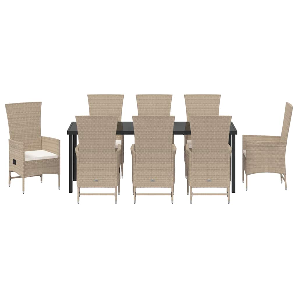 Garden Dining Set with Cushion 9 pcs Beige Poly Rattan