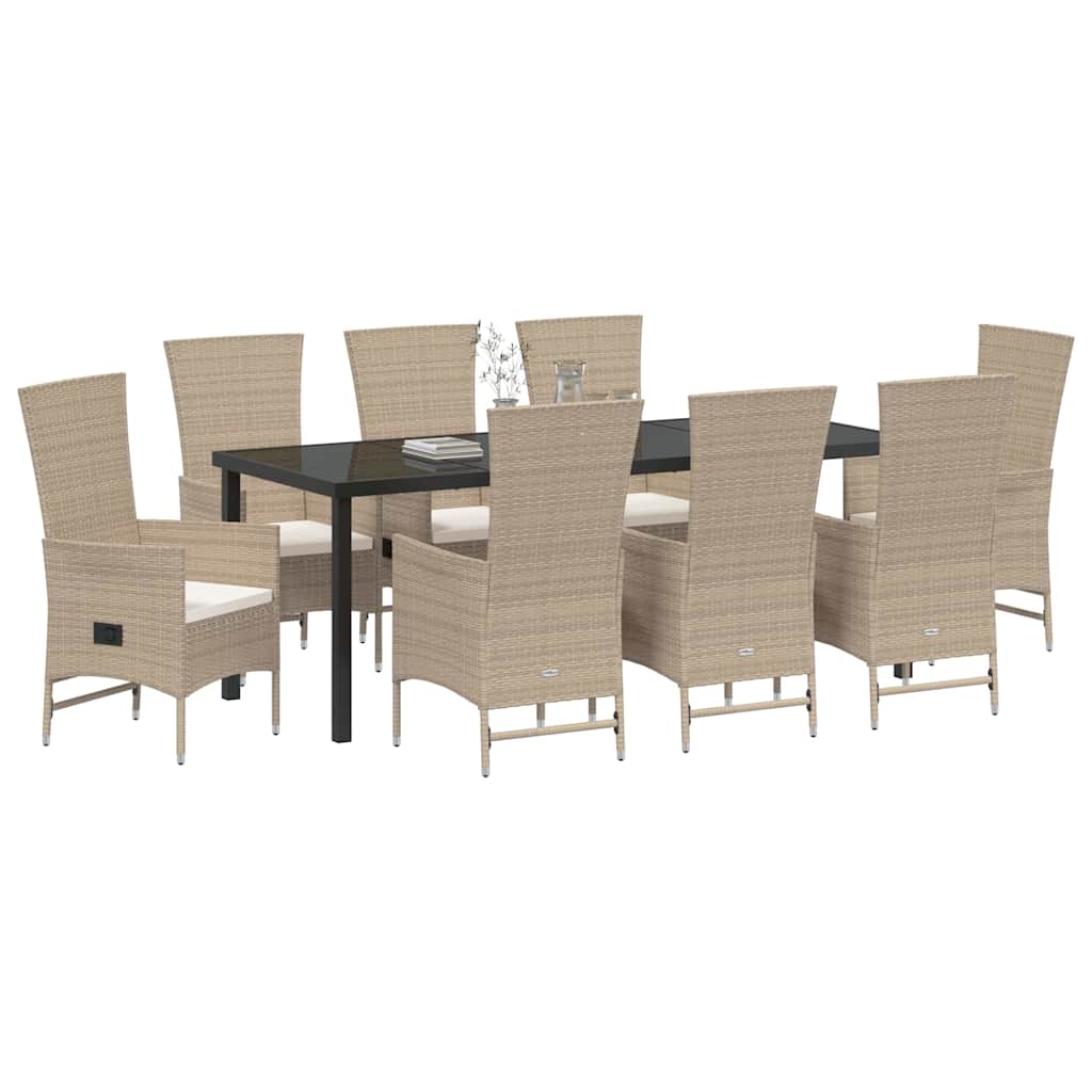 Garden Dining Set with Cushion 9 pcs Beige Poly Rattan