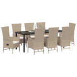 Garden Dining Set with Cushion 9 pcs Beige Poly Rattan - Side View
