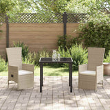 Garden Dining Set with Cushion 3 pcs Beige Poly Rattan