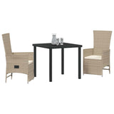 Garden Dining Set with Cushion 3 pcs Beige Poly Rattan - Side View