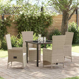 Garden Dining Set with Cushion 5 pcs Beige Poly Rattan