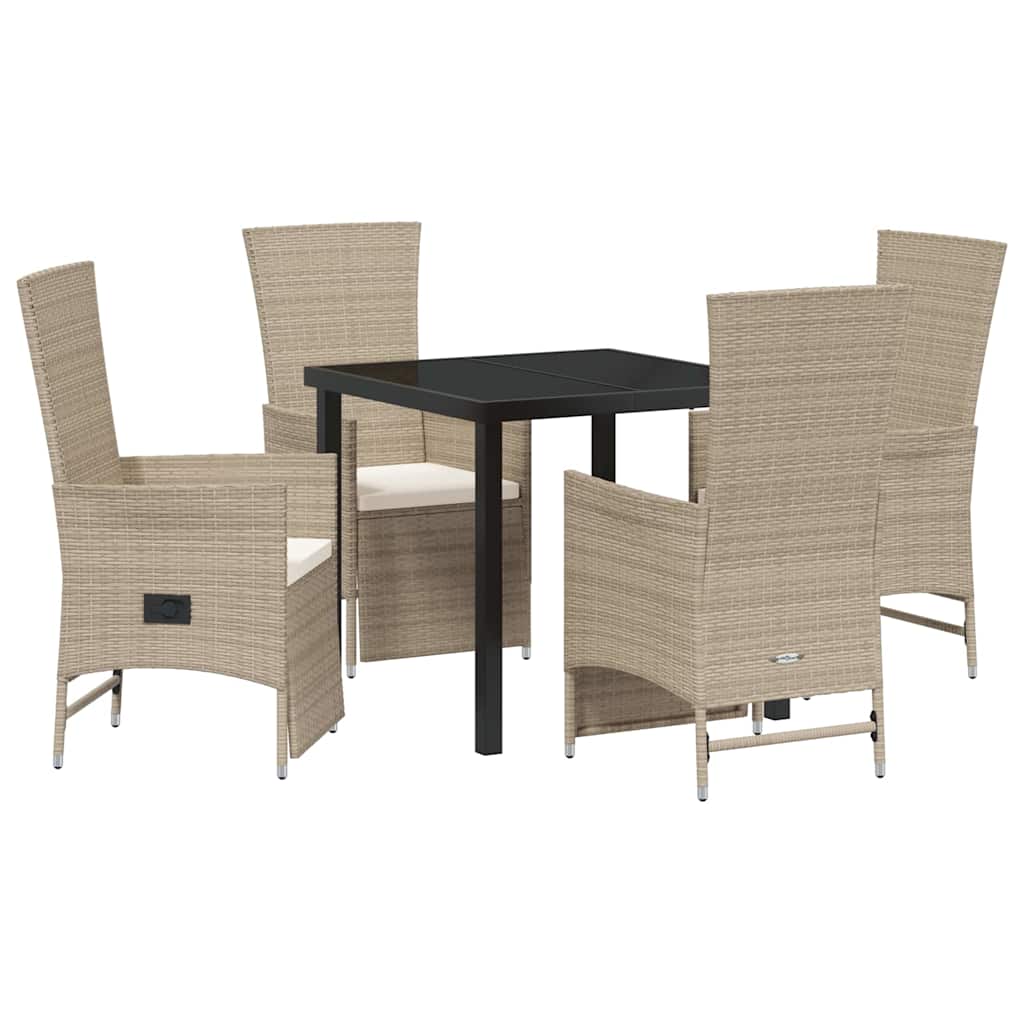 Garden Dining Set with Cushion 5 pcs Beige Poly Rattan