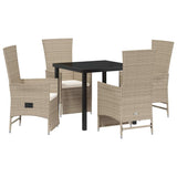 Garden Dining Set with Cushion 5 pcs Beige Poly Rattan