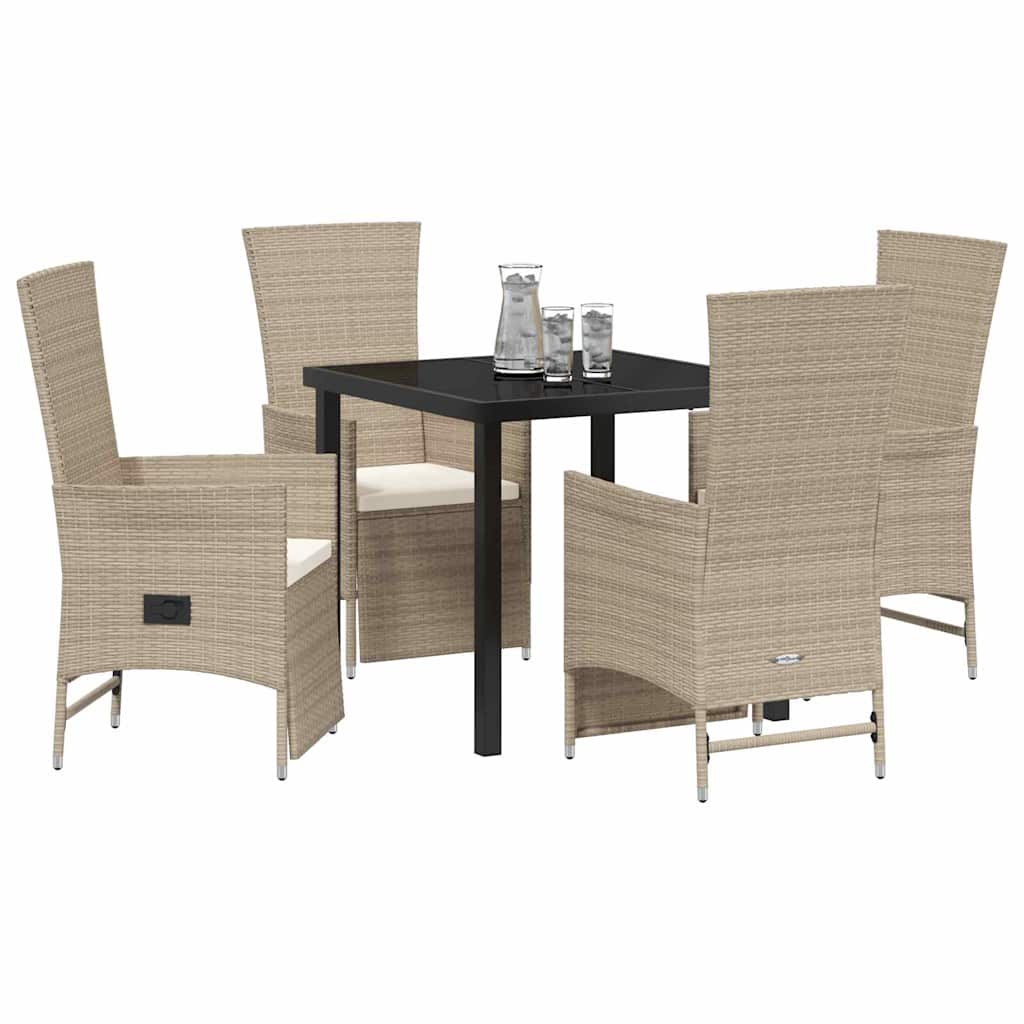 Garden Dining Set with Cushion 5 pcs Beige Poly Rattan
