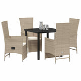 Garden Dining Set with Cushion 5 pcs Beige Poly Rattan