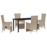 Garden Dining Set with Cushion 5 pcs Beige Poly Rattan - Front View