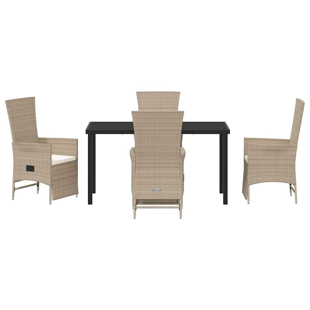 Garden Dining Set with Cushion 5 pcs Beige Poly Rattan