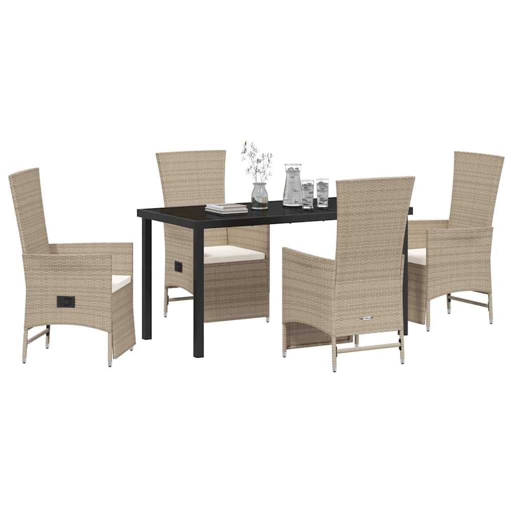 Garden Dining Set with Cushion 5 pcs Beige Poly Rattan