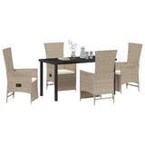 Garden Dining Set with Cushion 5 pcs Beige Poly Rattan