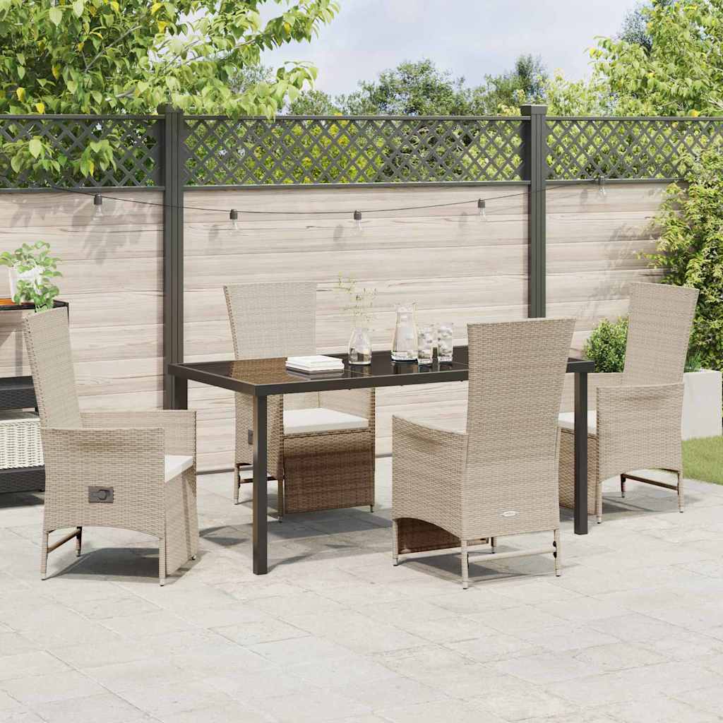 Garden Dining Set with Cushion 5 pcs Beige Poly Rattan