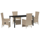 Garden Dining Set with Cushion 5 pcs Beige Poly Rattan