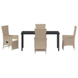 Garden Dining Set with Cushion 5 pcs Beige Poly Rattan