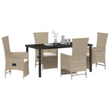 Garden Dining Set with Cushion 5 pcs Beige Poly Rattan