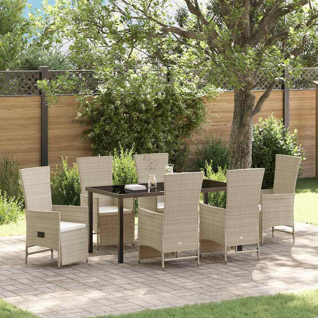 Garden Dining Set with Cushion 7 pcs Beige Poly Rattan