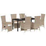 Garden Dining Set with Cushion 7 pcs Beige Poly Rattan