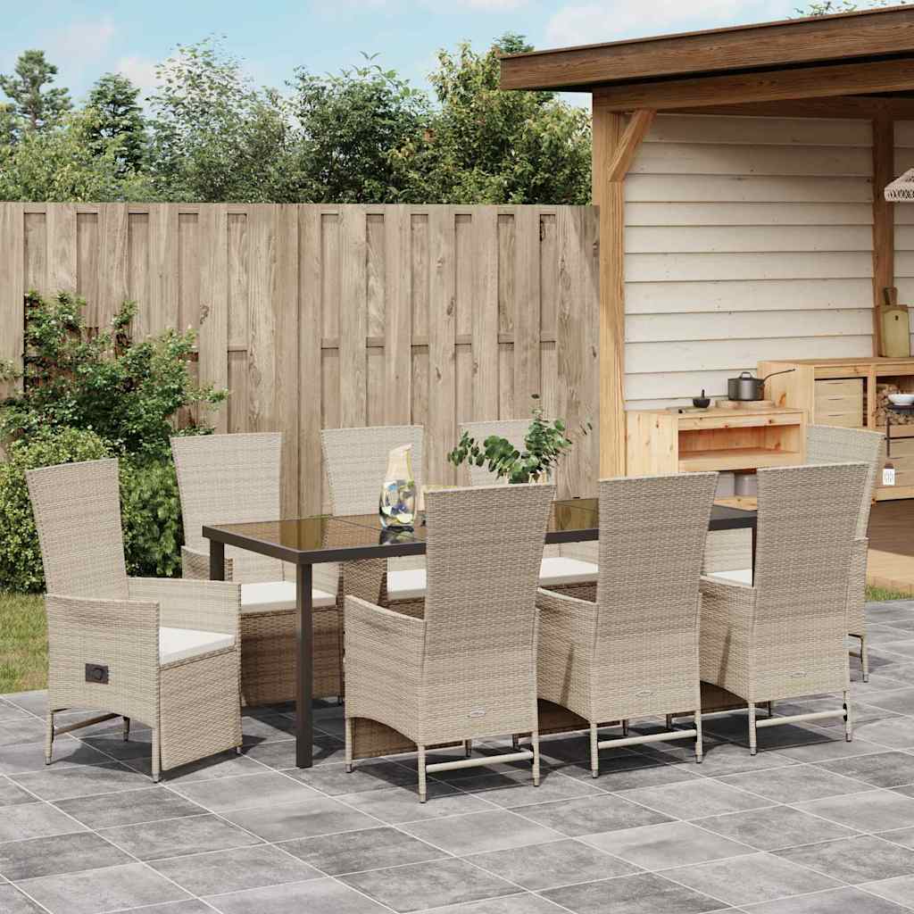 Garden Dining Set with Cushion 9 pcs Beige Poly Rattan