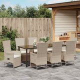 Garden Dining Set with Cushion 9 pcs Beige Poly Rattan