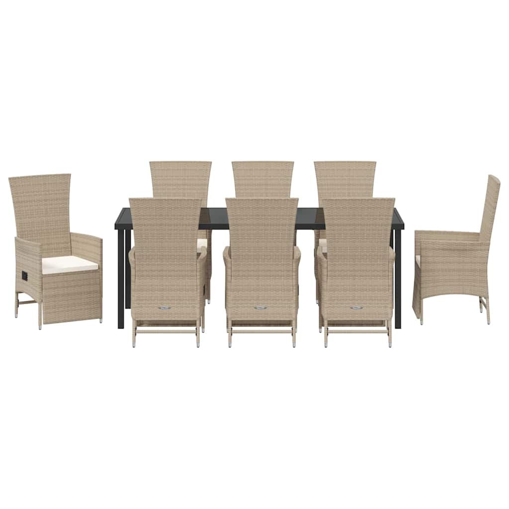 Garden Dining Set with Cushion 9 pcs Beige Poly Rattan