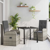 Garden Dining Set with Cushion 3 pcs Grey Poly Rattan