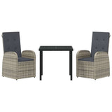 Garden Dining Set with Cushion 3 pcs Grey Poly Rattan - Close-Up Angle