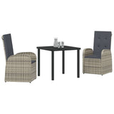 Garden Dining Set with Cushion 3 pcs Grey Poly Rattan - Side View