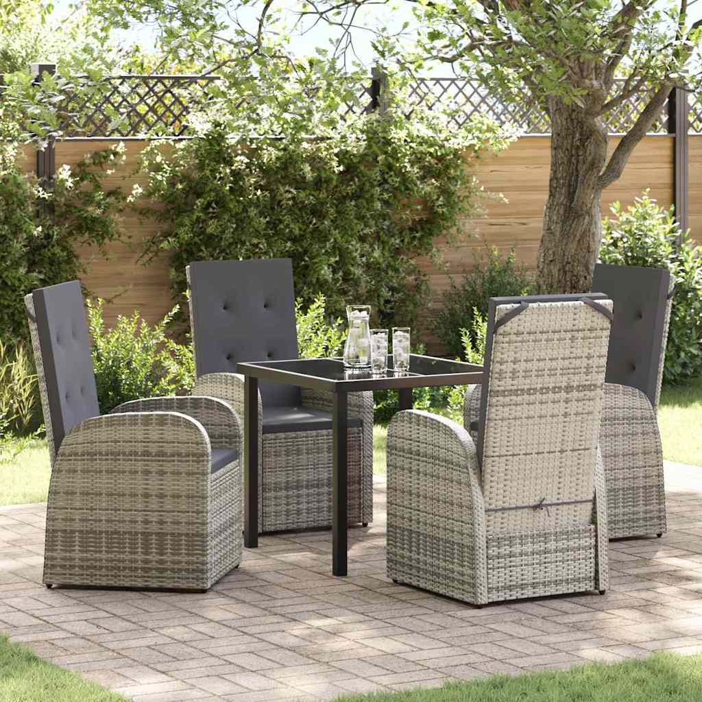 Garden Dining Set with Cushion 5 pcs Grey Poly Rattan