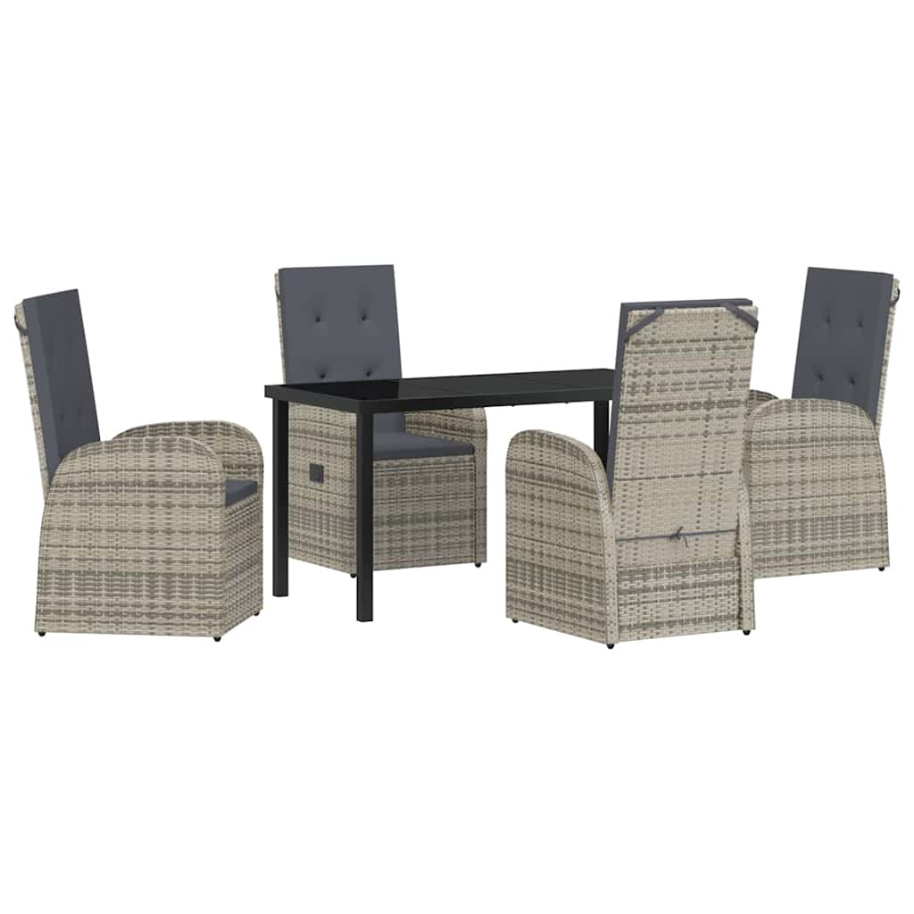 Garden Dining Set with Cushion 5 pcs Grey Poly Rattan