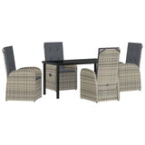 Garden Dining Set with Cushion 5 pcs Grey Poly Rattan - Front View