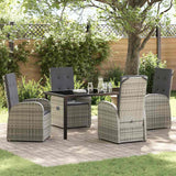 Garden Dining Set with Cushion 5 pcs Grey Poly Rattan