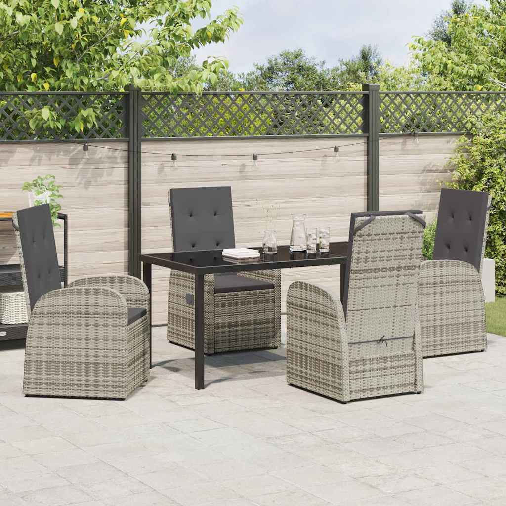 Garden Dining Set with Cushion 5 pcs Grey Poly Rattan