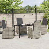 Garden Dining Set with Cushion 5 pcs Grey Poly Rattan