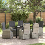 Garden Dining Set with Cushion 7 pcs Grey Poly Rattan