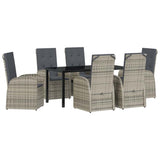 Garden Dining Set with Cushion 7 pcs Grey Poly Rattan - Front View