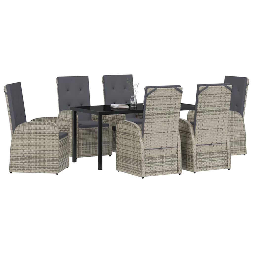Garden Dining Set with Cushion 7 pcs Grey Poly Rattan