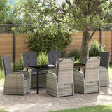 Garden Dining Set with Cushion 7 pcs Grey Poly Rattan