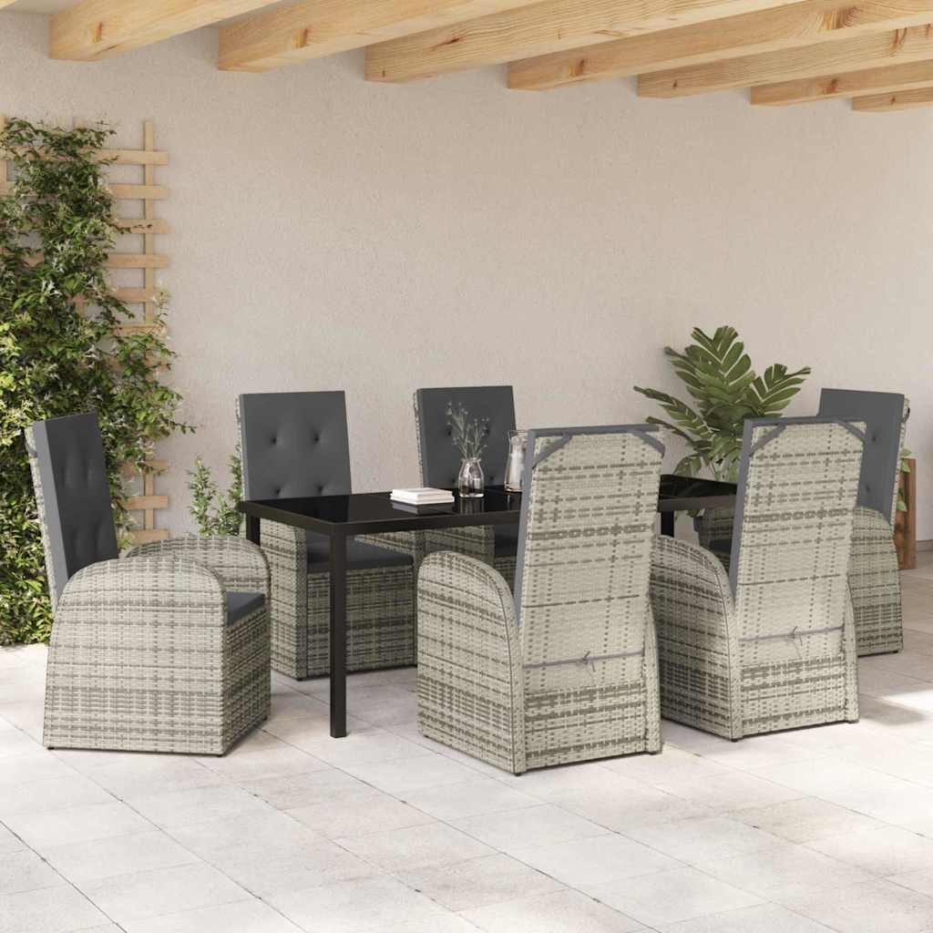 Garden Dining Set with Cushion 7 pcs Grey Poly Rattan